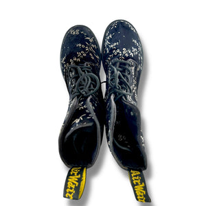 Vintage Doc Martens 1490 10-Eye Boots in Midnight Blue Floral Velvet