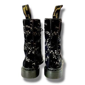 Vintage Doc Martens 1490 10-Eye Boots in Midnight Blue Floral Velvet