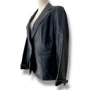 Vintage Balmain Paris Black Leather Blazer with Topstitch Detail