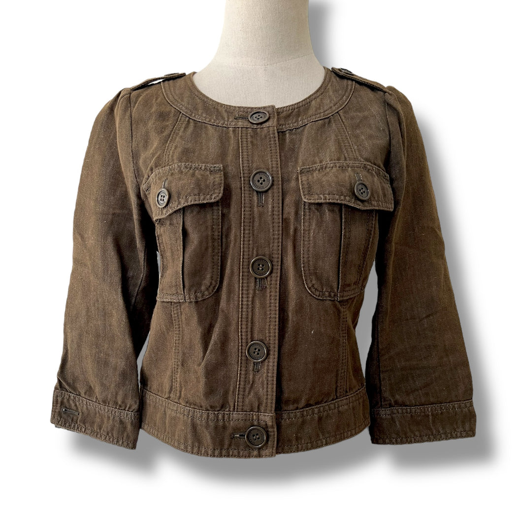 Burberry London Cropped Denim Jacket in Chocolate Brown, c. Early 2000s