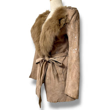 Load image into Gallery viewer, Vero Moda Real Suede Coat with Real Fur Collar and Iridescent Snakeskin Shimmer
