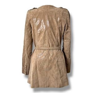 Vero Moda Real Suede Coat with Real Fur Collar and Iridescent Snakeskin Shimmer
