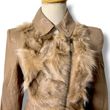Load image into Gallery viewer, Tan Leather Jacket with Real Fur Trim – Vero Moda Classic
