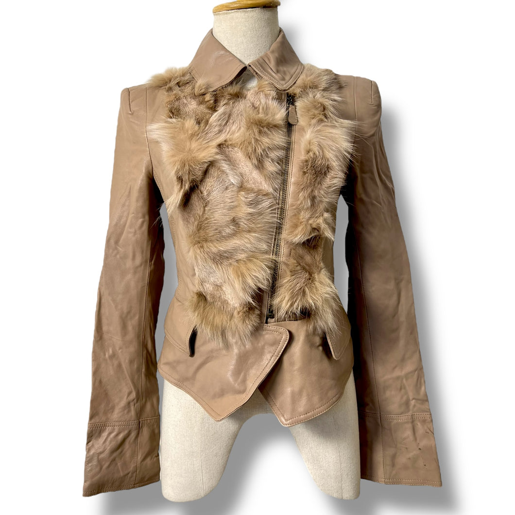 Tan Leather Jacket with Real Fur Trim – Vero Moda Classic