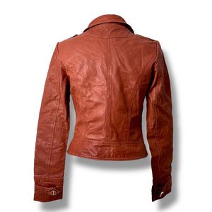 Rust Vero Moda Double-Breasted Leather Jacket