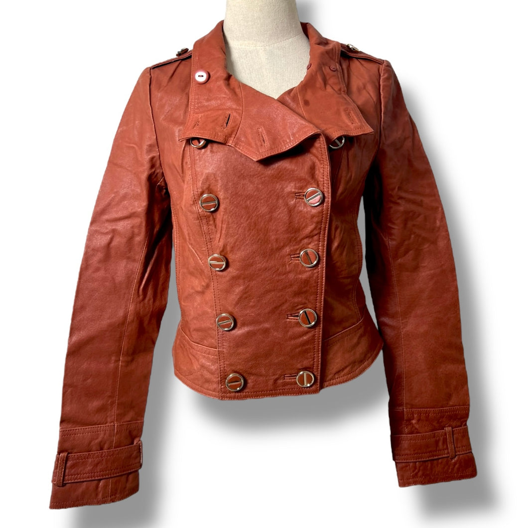 Rust Vero Moda Double-Breasted Leather Jacket