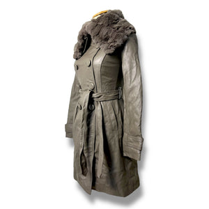 Vero Moda Classic Real Leather Trench with Fur Collar