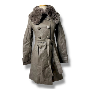 Vero Moda Classic Real Leather Trench with Fur Collar