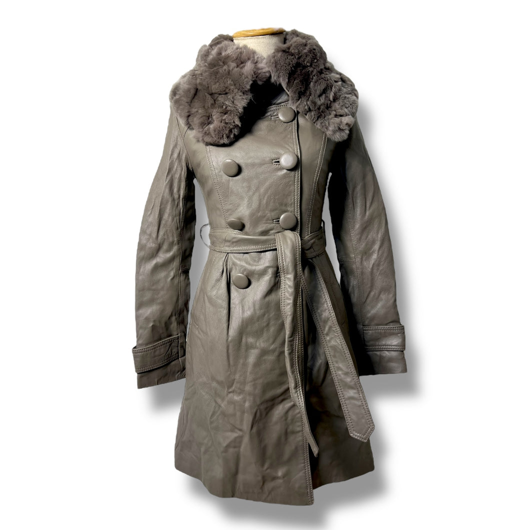 Vero Moda Classic Real Leather Trench with Fur Collar
