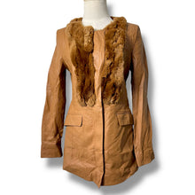 Load image into Gallery viewer, Vero Moda Tan Leather Coat with Real Fur Trim – New with Tags
