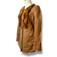 Load image into Gallery viewer, Vero Moda Tan Leather Coat with Real Fur Trim – New with Tags
