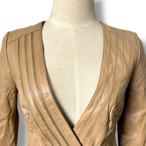 Vero Moda Real Leather Zipped Jacket in Tan