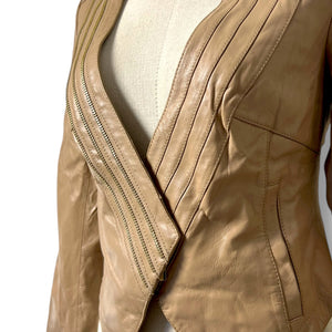 Vero Moda Real Leather Zipped Jacket in Tan
