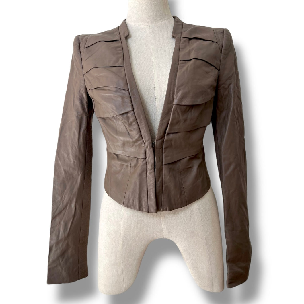 Vintage Vero Moda Sculpted Leather Jacket — Chocolate Brown