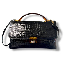 Load image into Gallery viewer, Vintage High-Gloss Croc-Embossed Top Handle Bag with Lucite Details
