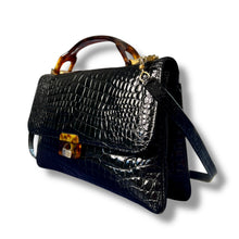 Load image into Gallery viewer, Vintage High-Gloss Croc-Embossed Top Handle Bag with Lucite Details
