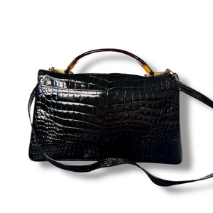 Vintage High-Gloss Croc-Embossed Top Handle Bag with Lucite Details