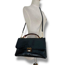Load image into Gallery viewer, Vintage High-Gloss Croc-Embossed Top Handle Bag with Lucite Details

