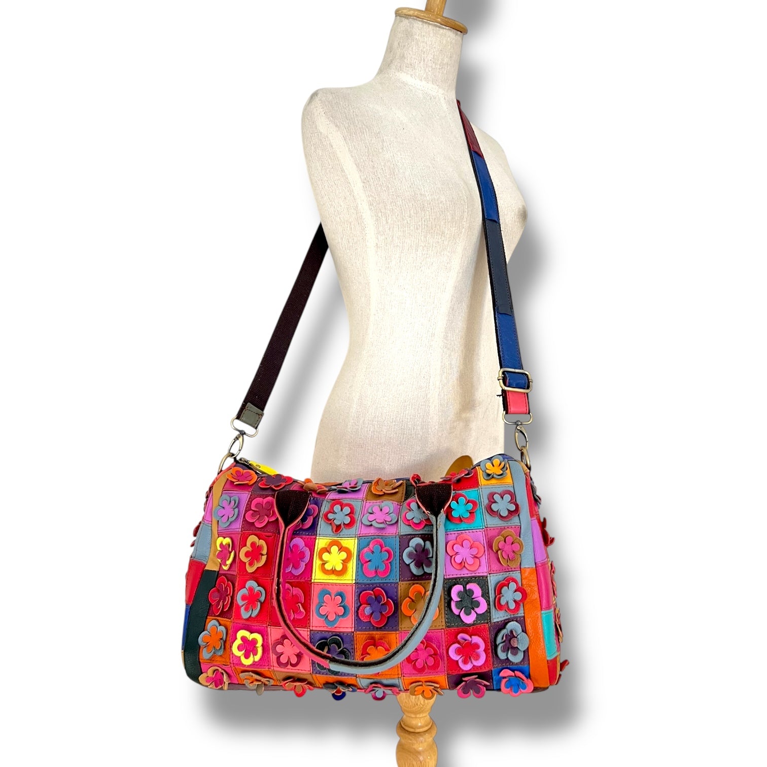 Vintage Multi-Colour Leather Flower Patchwork Bag – Vintage