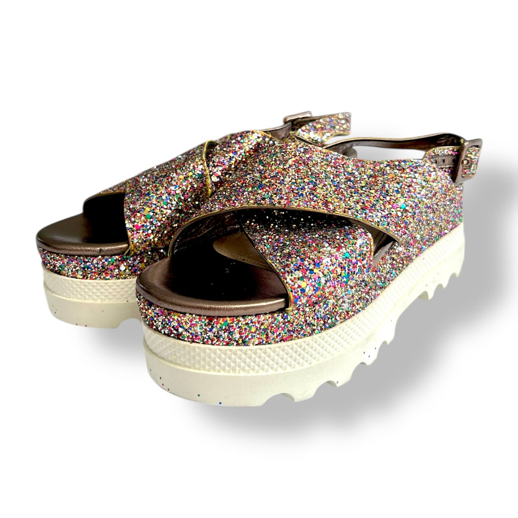 Miu Miu Multicolour Glitter Platform Sandals
