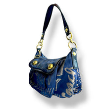Load image into Gallery viewer, Coach Poppy Graffiti Glam Shoulder Bag in Metallic Blue (c. 2000s–2010s)
