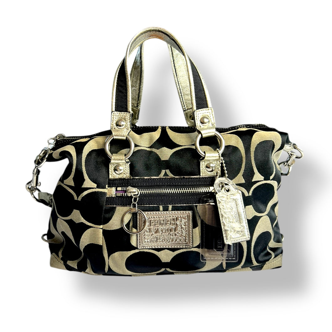 Coach Signature Metallic Satchel – Black & Gold (2000–2010 Era)