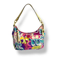 Load image into Gallery viewer, Coach Poppy Glam Hobo – Multicolour Icon Print w/ Gold Trim (late 2000s)
