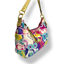 Load image into Gallery viewer, Coach Poppy Glam Hobo – Multicolour Icon Print w/ Gold Trim (late 2000s)
