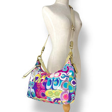 Load image into Gallery viewer, Coach Poppy Glam Hobo – Multicolour Icon Print w/ Gold Trim (late 2000s)
