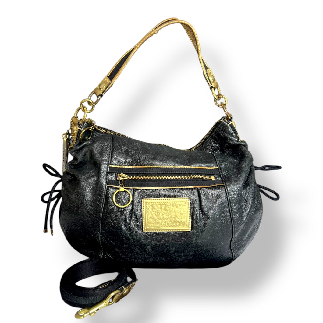 Coach Poppy Jazzy Hobo – Black Lucida Leather with Gold Trim (2000–2010 Era)