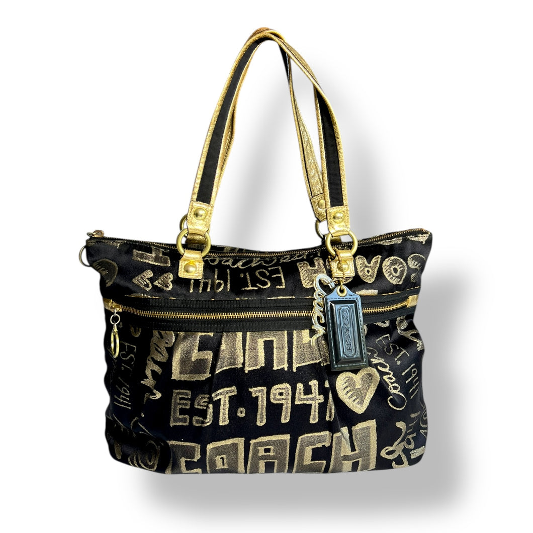 Coach Poppy Glam Black & Gold Tote