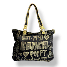 Load image into Gallery viewer, Coach Poppy Glam Black &amp; Gold Tote

