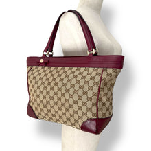 Load image into Gallery viewer, Gucci Mayfair GG Canvas and Burgundy Leather Tote
