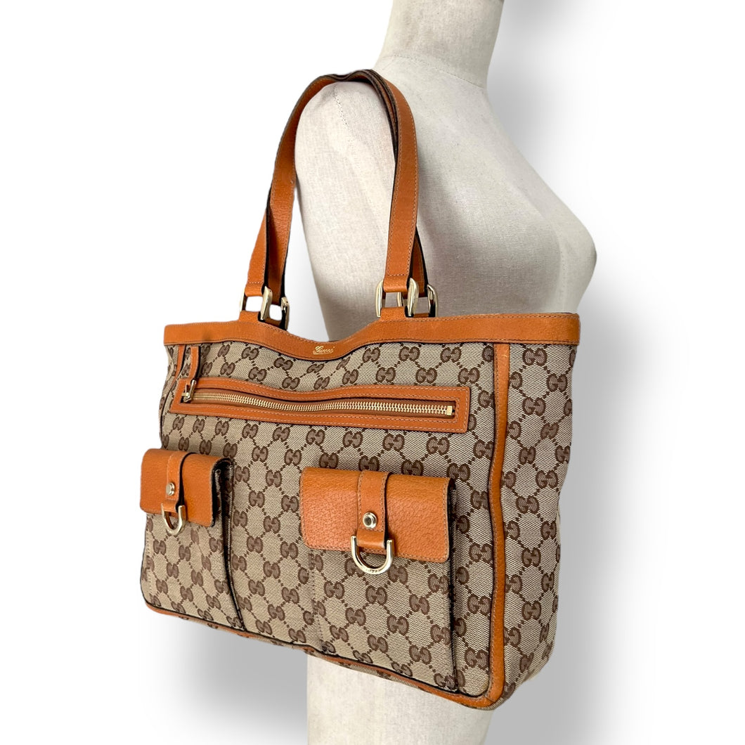 Gucci Abbey GG Canvas and Tan Leather Tote