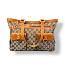 Load image into Gallery viewer, Gucci Abbey GG Canvas and Tan Leather Tote
