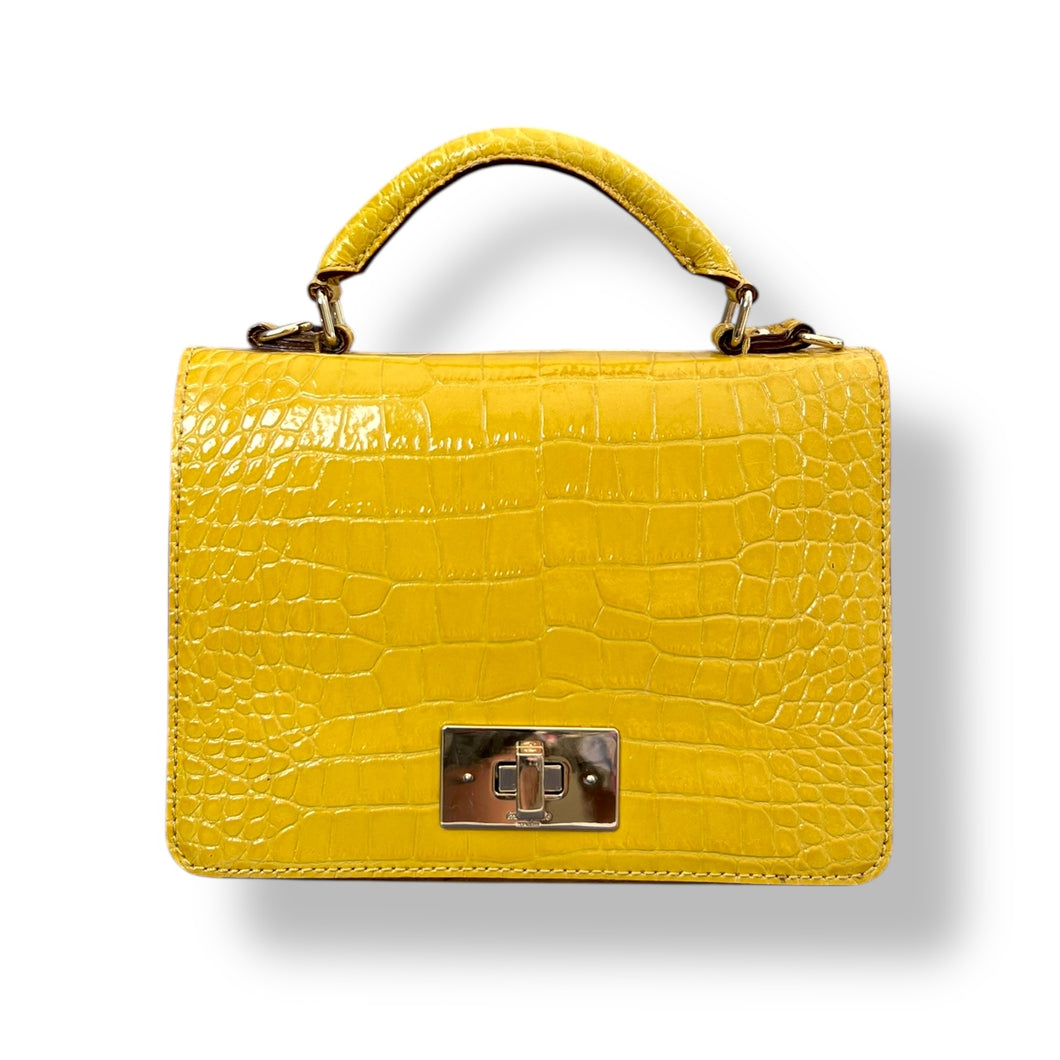 Kate Spade Yellow Croc-Embossed Top Handle Bag