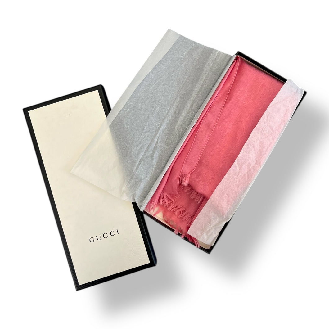 Gucci GG Monogram Wool-Silk Scarf in Rose Pink