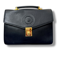 Load image into Gallery viewer, 90's Gianni Versace Black Leather Medusa Briefcase with Gold Hardware
