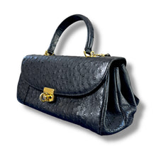 Load image into Gallery viewer, Vintage Ostrich Leather East–West Bag with Gold-Tone Hardware
