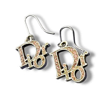 Load image into Gallery viewer, Christian Dior Pink Crystal Logo Drop Earrings, c. Early 2000s
