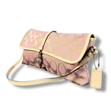Load image into Gallery viewer, Vintage Coach Signature Pink &amp; Gold Jacquard Shoulder Bag with Cream Leather Trim
