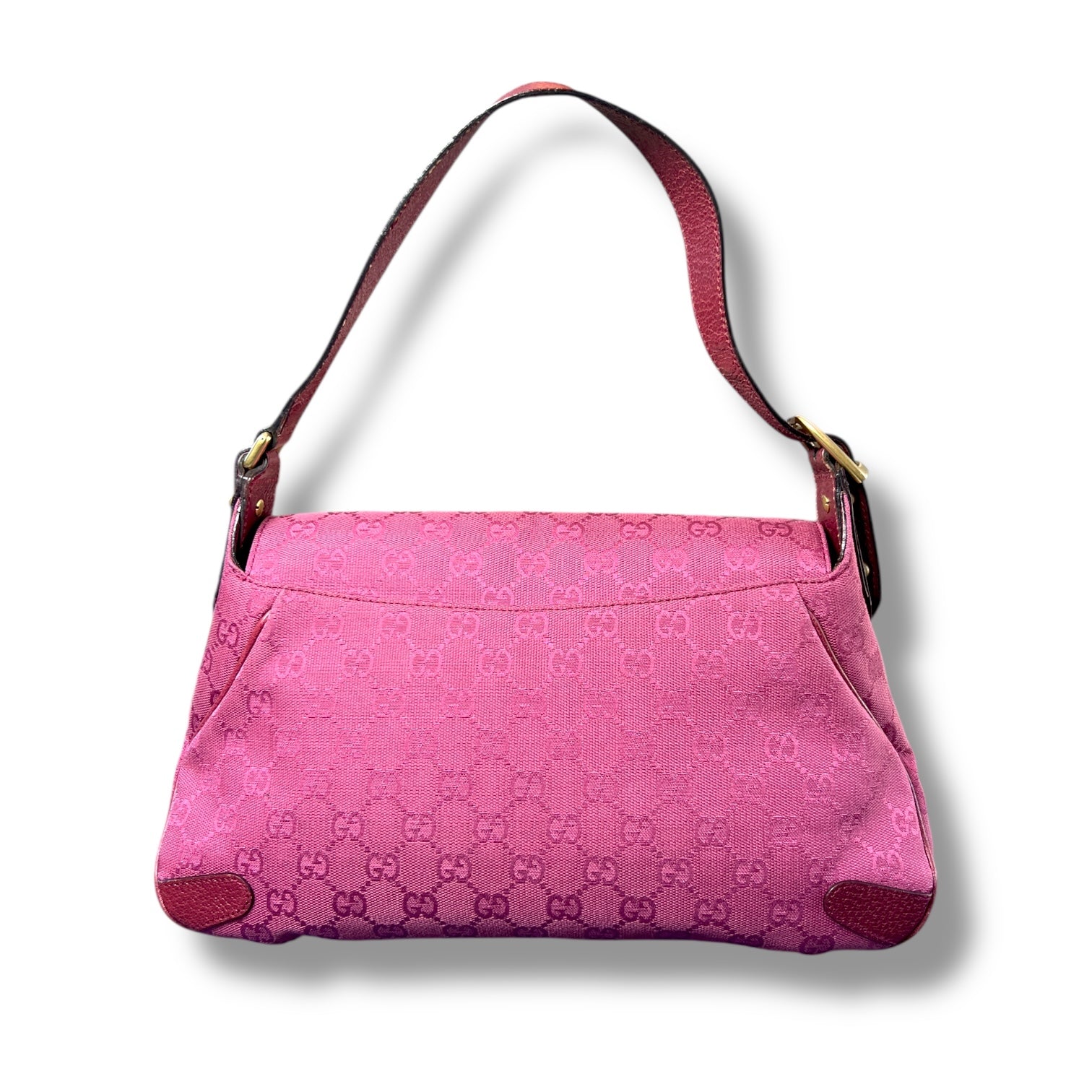 Vintage Gucci GG Canvas Horsebit Shoulder Bag in Pink, Tom Ford