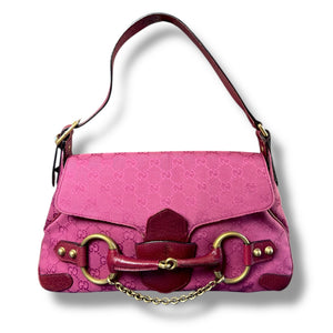Vintage Gucci GG Canvas Horsebit Shoulder Bag in Pink, Tom Ford