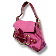 Load image into Gallery viewer, Vintage Gucci GG Canvas Horsebit Shoulder Bag in Pink, Tom Ford Era (c. early 2000s)
