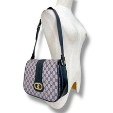 Load image into Gallery viewer, Vintage Gucci GG Canvas Crossbody Bag with Navy Leather Trim, 1970s–1980s
