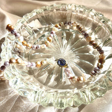 Load image into Gallery viewer, Vintage Multicolour Freshwater Pearl Necklace with Blue Stone Clasp
