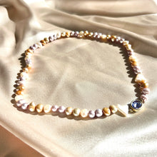 Load image into Gallery viewer, Vintage Multicolour Freshwater Pearl Necklace with Blue Stone Clasp
