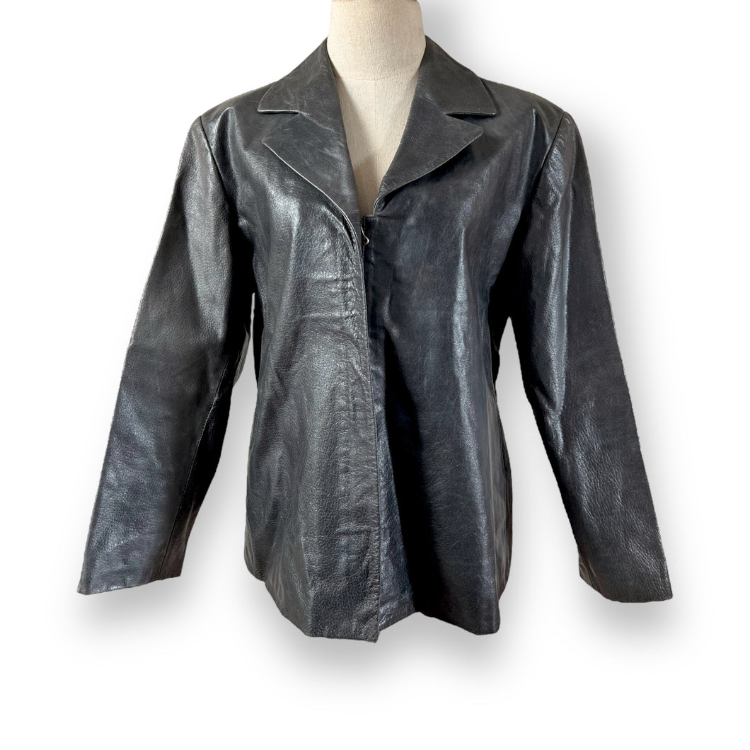 Vintage Gun Metal Gray Leather Jacket