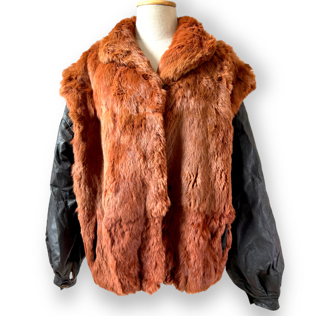 Stunning Vintage Fur Jacket with Leather Sleeves