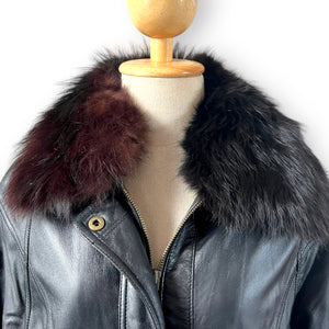 Stunning Leather Coat with Fox Fur Collar